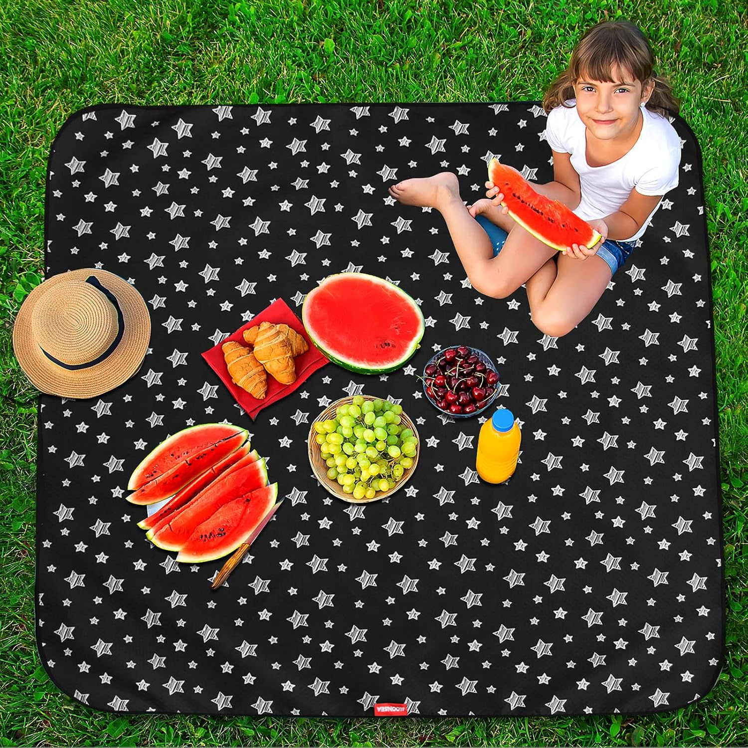 Large Splat Mat 54”x 72”Extra Large Waterproof Floor Mat with Non Slip Bottom, Baby Art Mat for Craft/Playtime/Mealtime on Table, Washable Portable Picnic Mat - Black Star, 4.5ft x 6ft