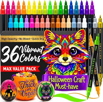 ARTISTRO 36 Multicolor Dual-Tip Acrylic Paint Marker Pens for Drawing