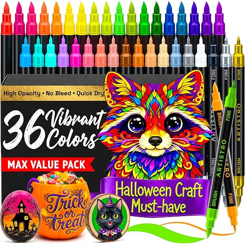 ARTISTRO 36 Multicolor Dual-Tip Acrylic Paint Marker Pens for Drawing