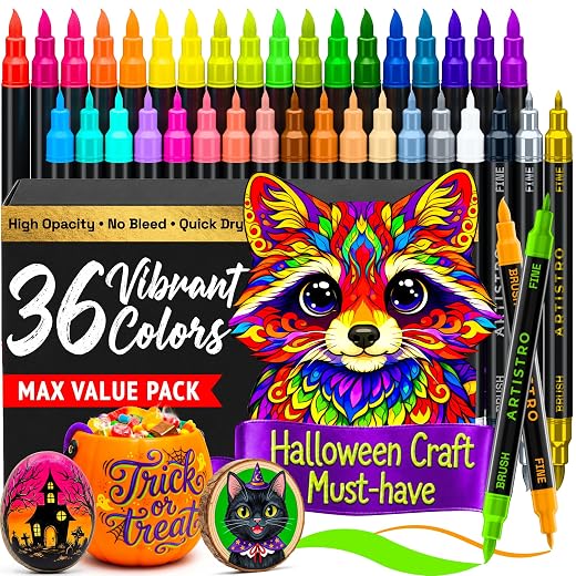 ARTISTRO 36 Multicolor Dual-Tip Acrylic Paint Marker Pens for Drawing