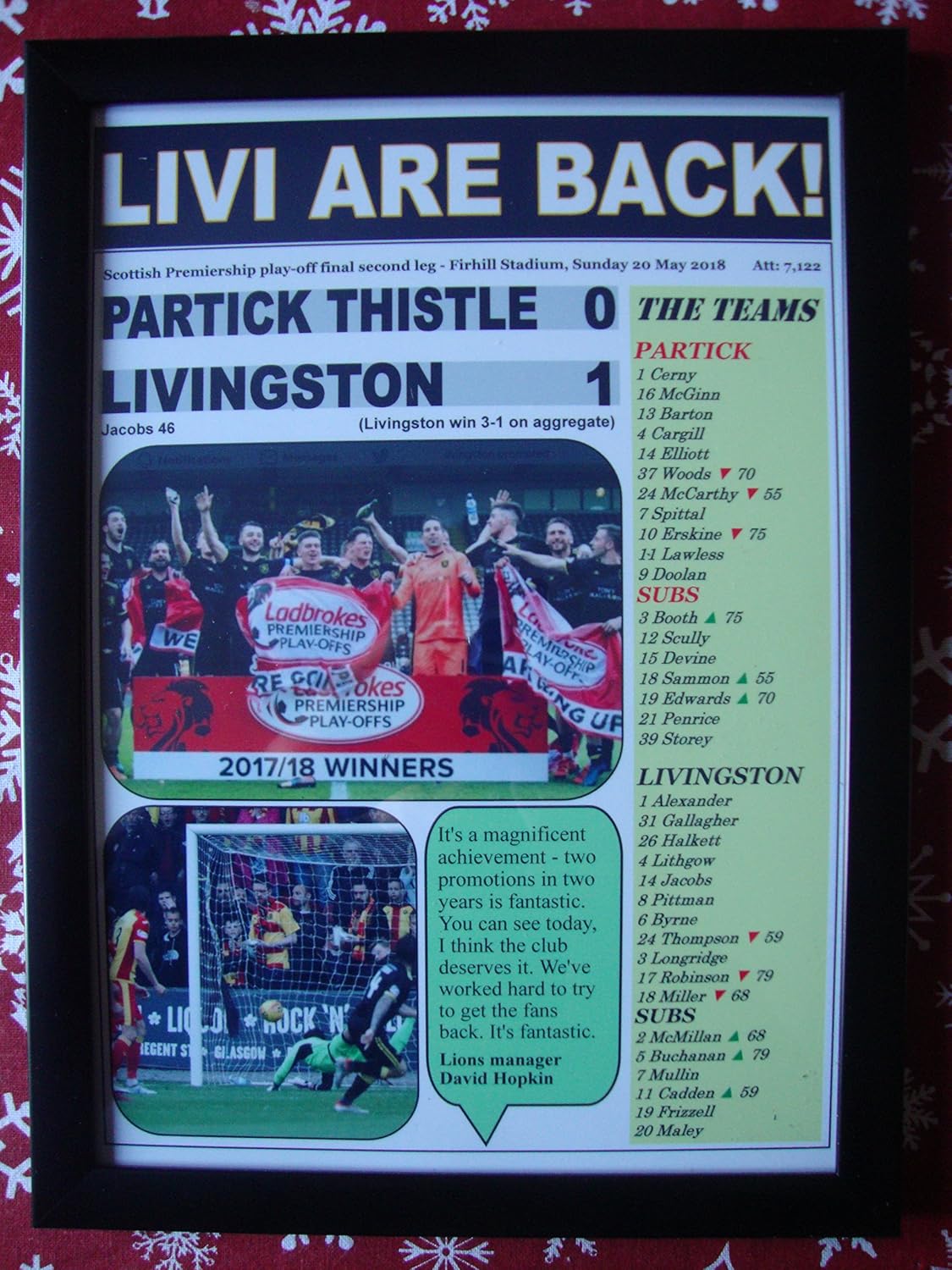 Sports Prints UK Partick Thistle 0 Livingston 1-2018 - Livingston promoted - framed print