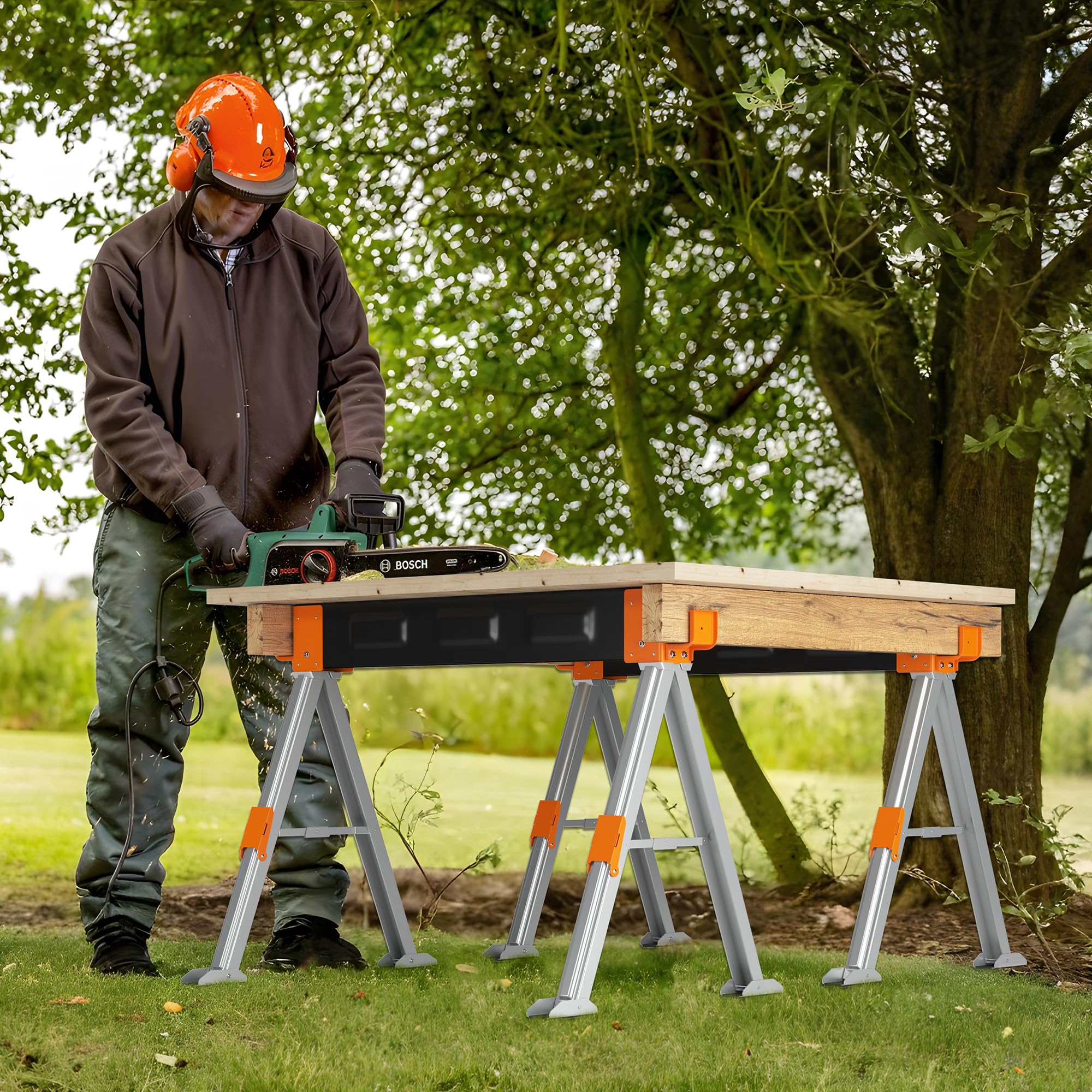 Juego de 2 caballete de trabajo de metal plegable de hasta 1000 kg, caballete móvil para carpintería, construcción, bricolaje, taller
