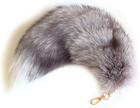 Fosrion Silver Fox Tail Fur Hair Keychain Clasp Cosplay Fashion Beautiful Sky Grey