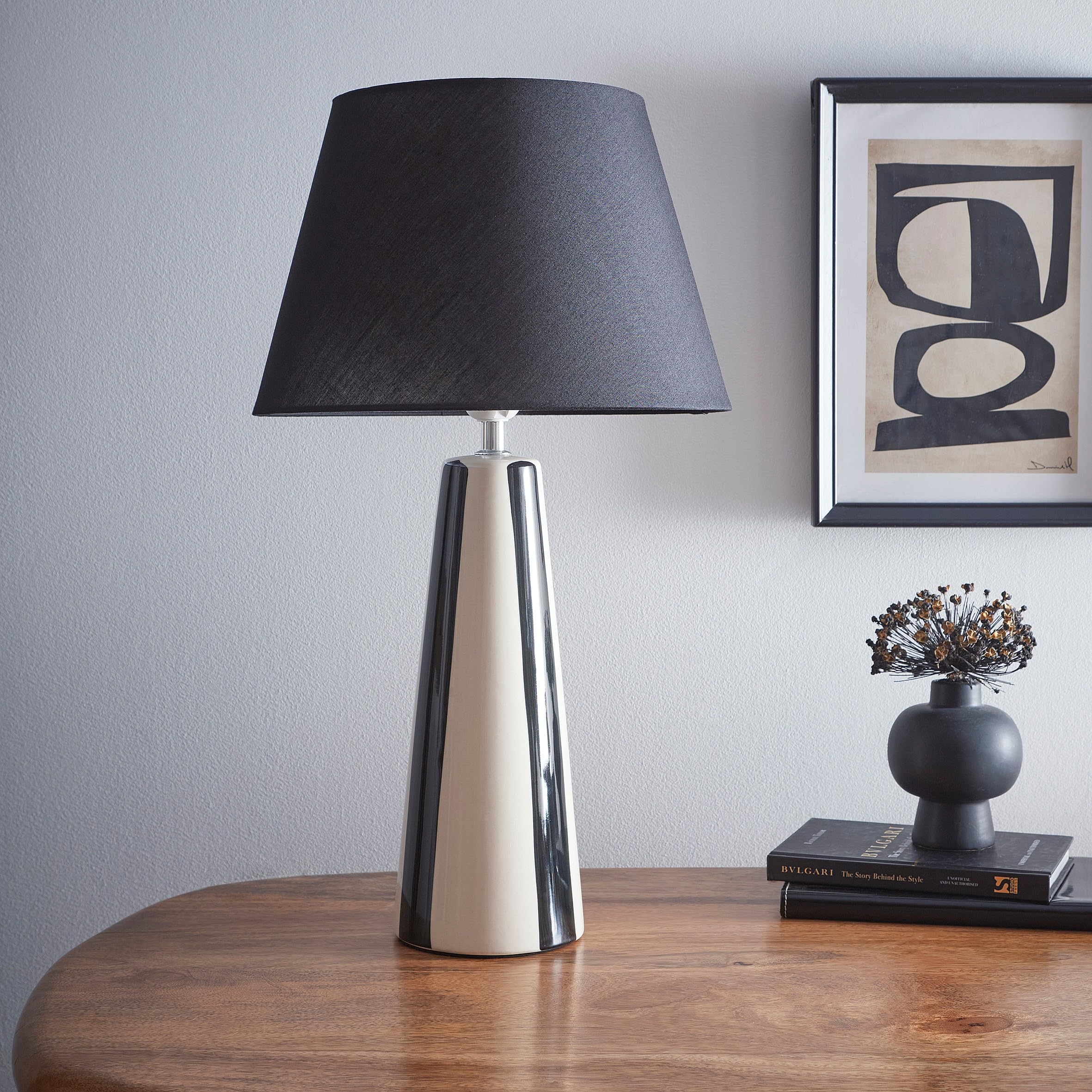 K Living Sola Tall Stripe Ceramic Table Lamp Black