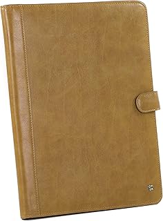 Leder Konferenzmappe Schreibmappe A4 Camel - Sehr hochwertige Business Mappe Portfolio aus echtem Leder - Aktenmappe Brandneu