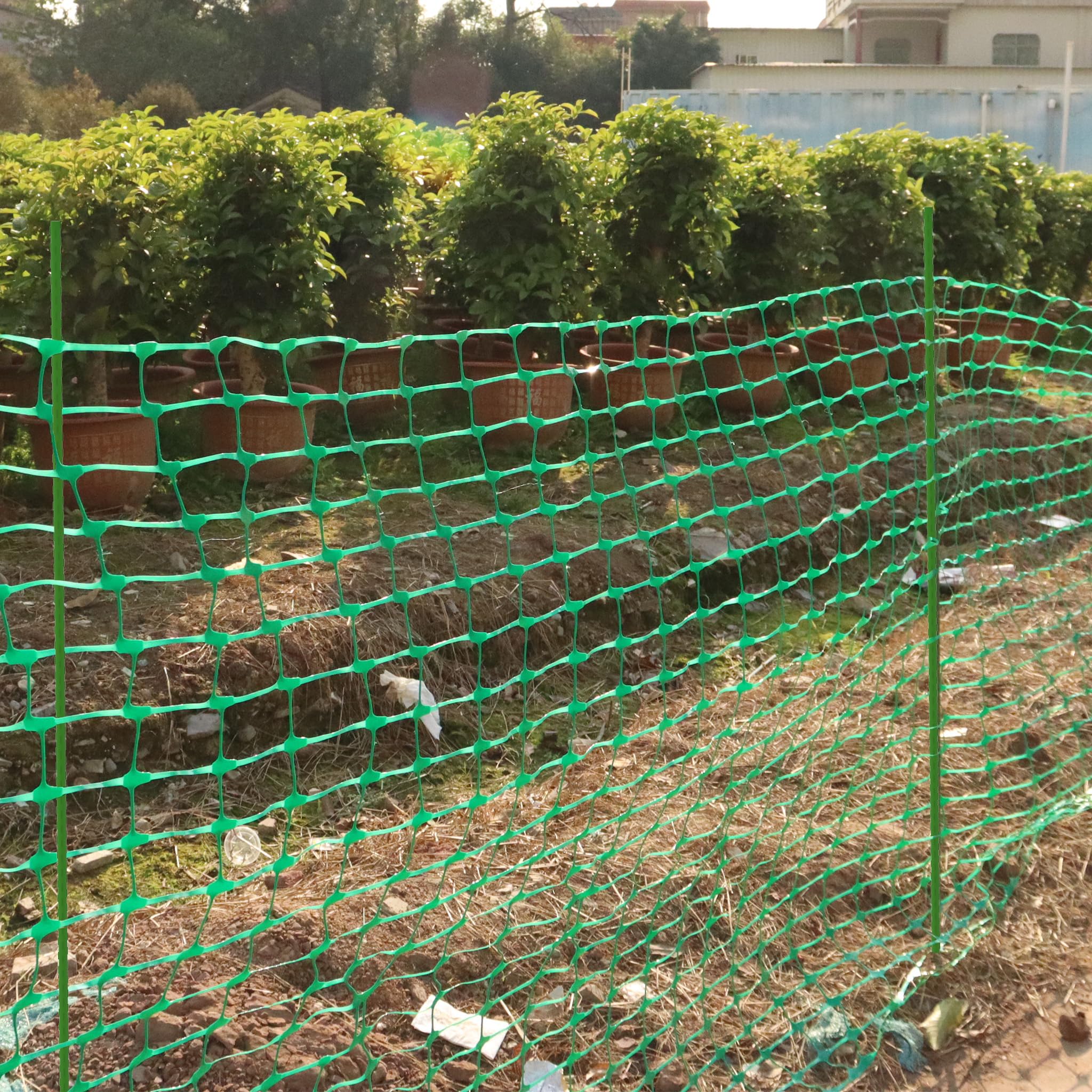 Red de seguridad verde de 80 m, polipropileno resistente a desgarros, para parcelas, jardines y obras, con 80 estacas y 250 bridas