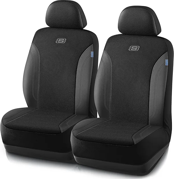 Skechers Car Seat Covers, Work Leather Seat Covers 5-Times Stronger Built-in Webbing, Oxford Fabric Front Seat Cover, Airbag Compatible, Automotive Comfort for Cars, Trucks, SUVs,Black