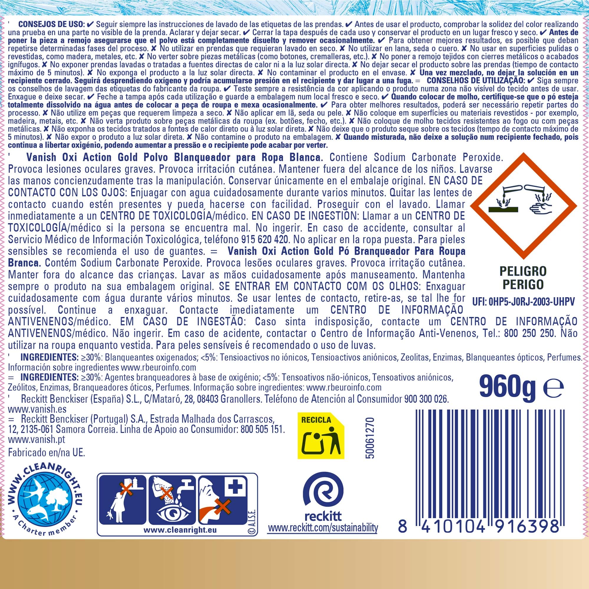 Vanish Oxi Action Multipoder - Quitamanchas multibeneficio para la ropa, elimina olores y potenciador del lavado, En Polvo, Sin Lejía, Pack Mixto 4 x 960gr (3,84kg)