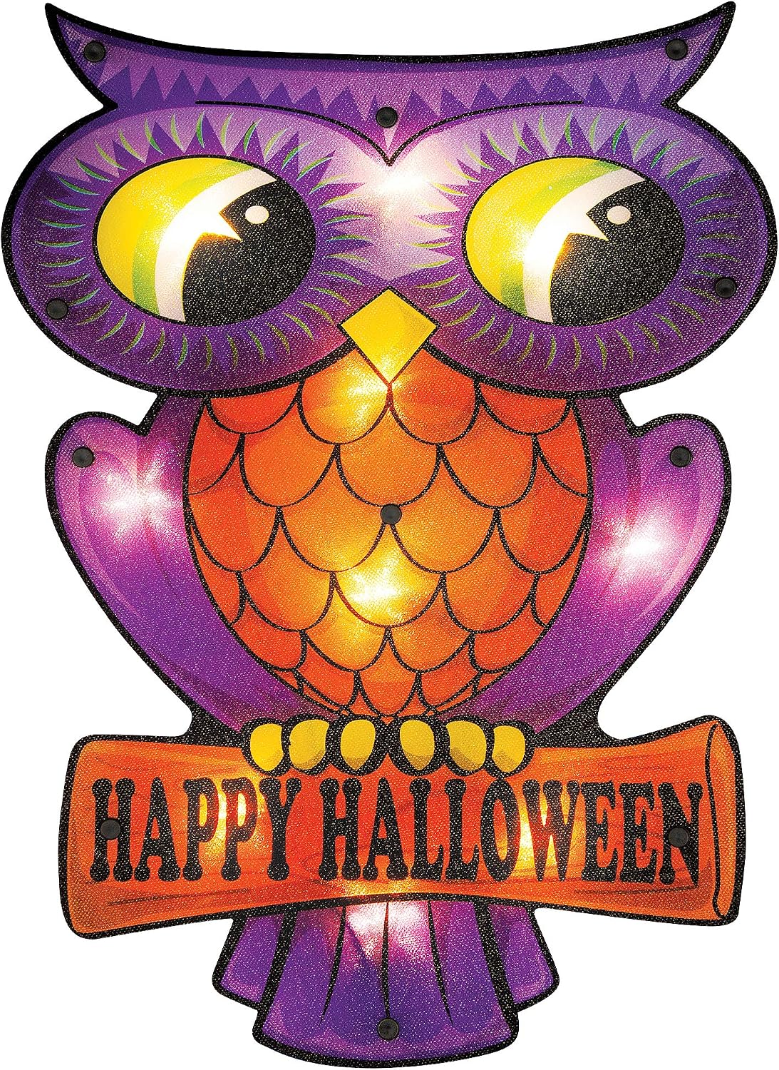 Twinkle Star 16 x 12 Inch Halloween Decorations Lighted Vintage Owl Window Silhouette Decoration, 10 LED High-Voltage Light Up Decor, Holiday Party Home Yard Art, Indoor Outdoor Ornament