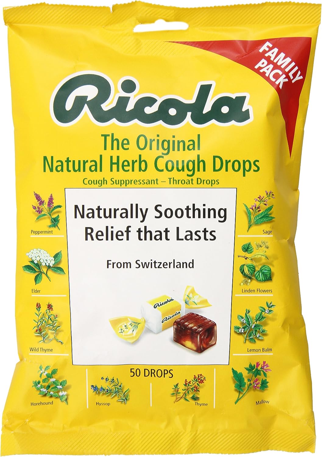 Ricola Big Bag Original Natural Herb Cough Drops, 50-Count Bags (Pack of 12)
