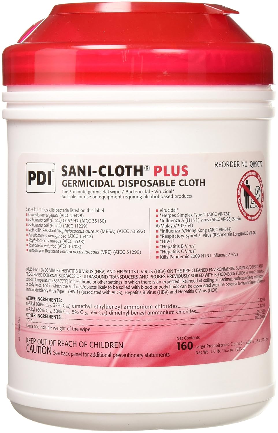 PDI Sani-Cloth Plus - Large Germicidal Disposable Cloth - 160-Count Canister