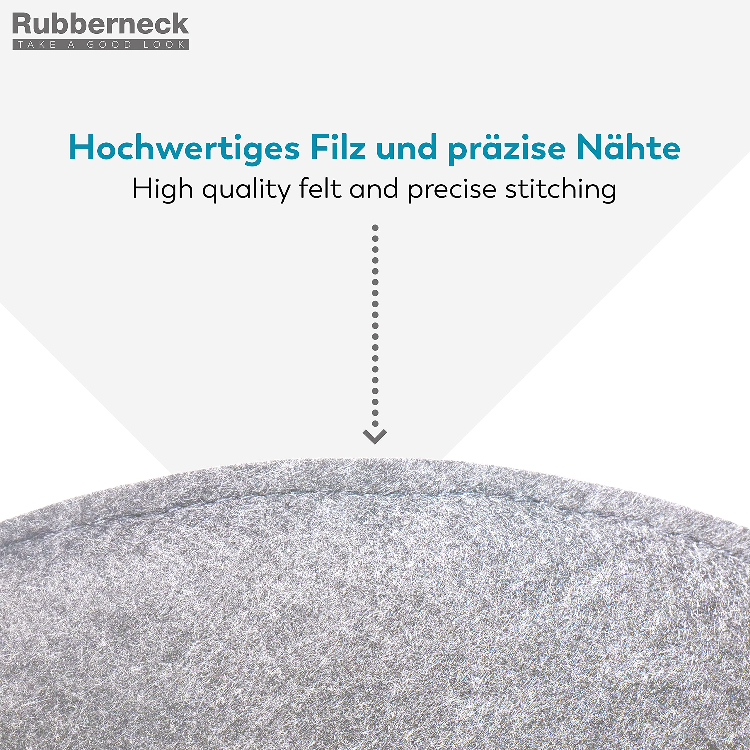 Rubberneck Set di 4 cuscini per seida in feltro antiscivolo, rotondi, extra spessi, grigio chiaro
