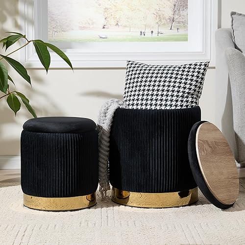 Miniatura 20 de Royal Windsor Boucle - Juego de 2 otomanas redondas con almacenamiento, taburete pequeño para sala de estar, mesa de centro pequeña, taburete de