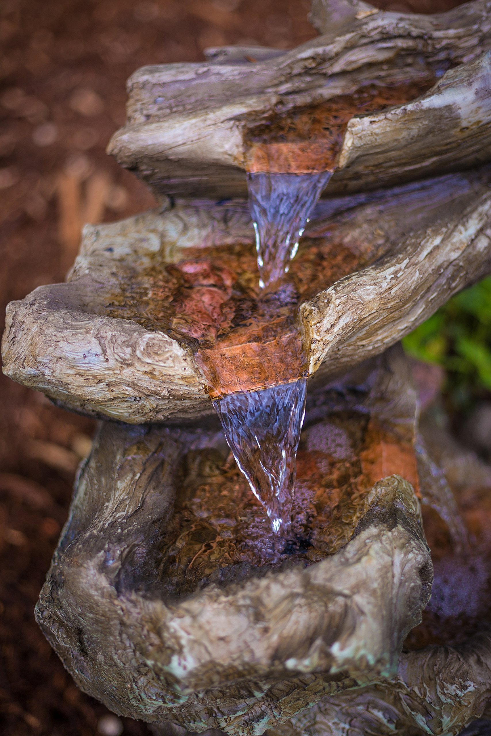 Meadow Log Fountain Cascading Waterfall Garden Fountain with LED