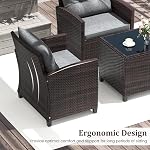 DORTALA 3 Ensemble de meubles en patio, Canapé extérieur en rotin avec coussin, Table de dessus en verre trempé pour jardin de porche Balcon côté piscine, Gris