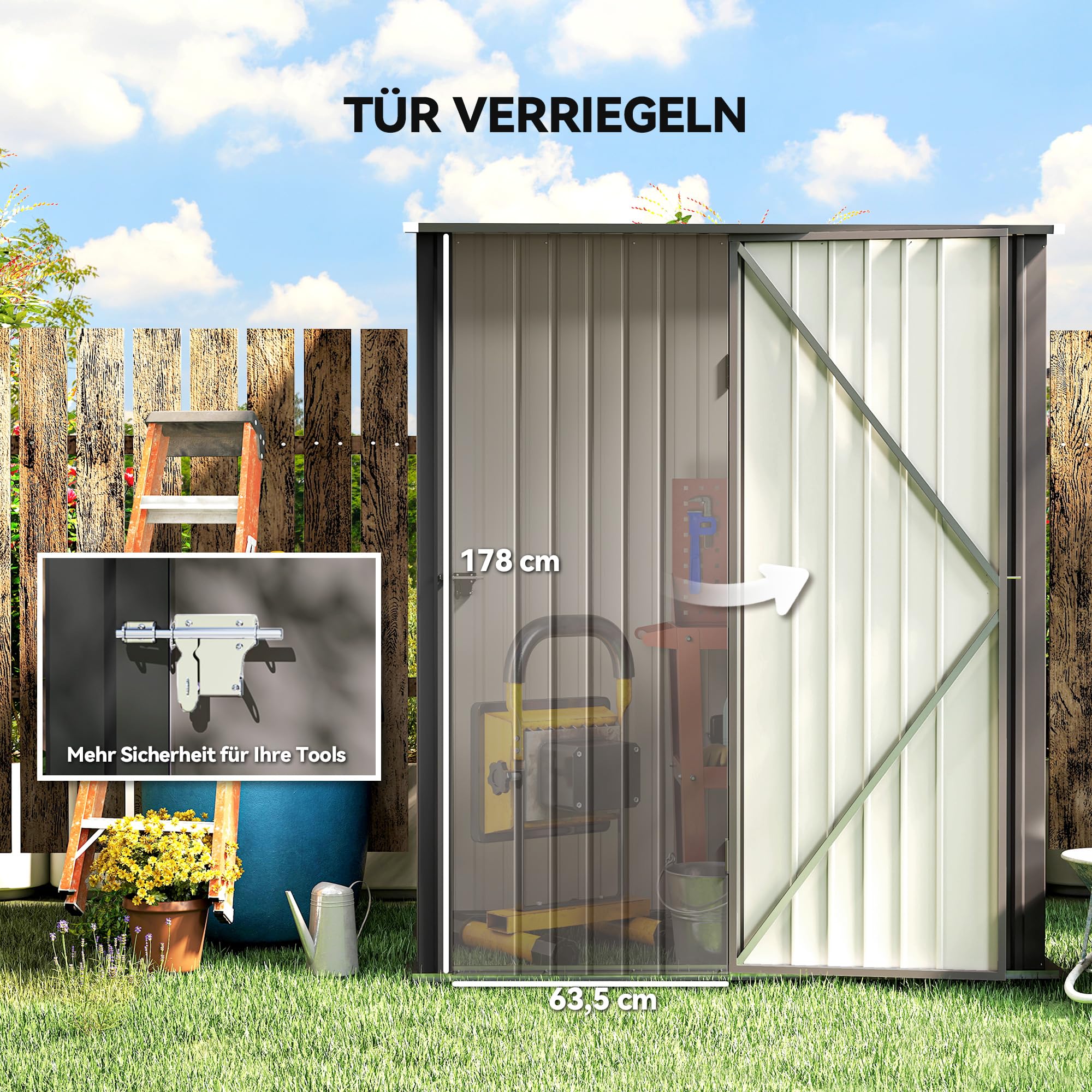 Outsunny Metall Gerätehaus 1,34m² 161,5 x 94,5 x 196cm Geräteschuppen mit Pultdach abschließbarer Tür wetterfest Garten Schuppen Hellgrau