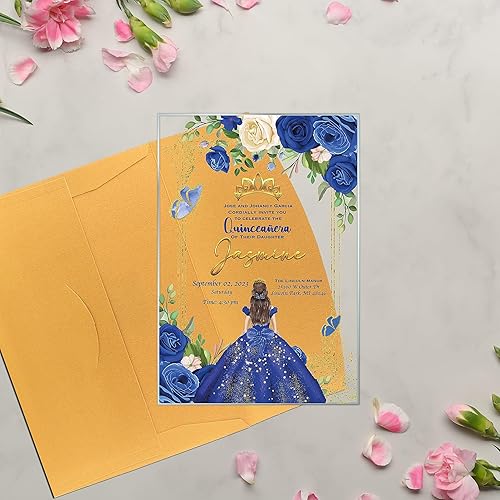 Miniatura 4 de Avior Invitación de quinceañera - Vestido azul real, invitación de cristal transparente, membrillo Mis, azul marino, dulce 15, dulce 16, membrillo
