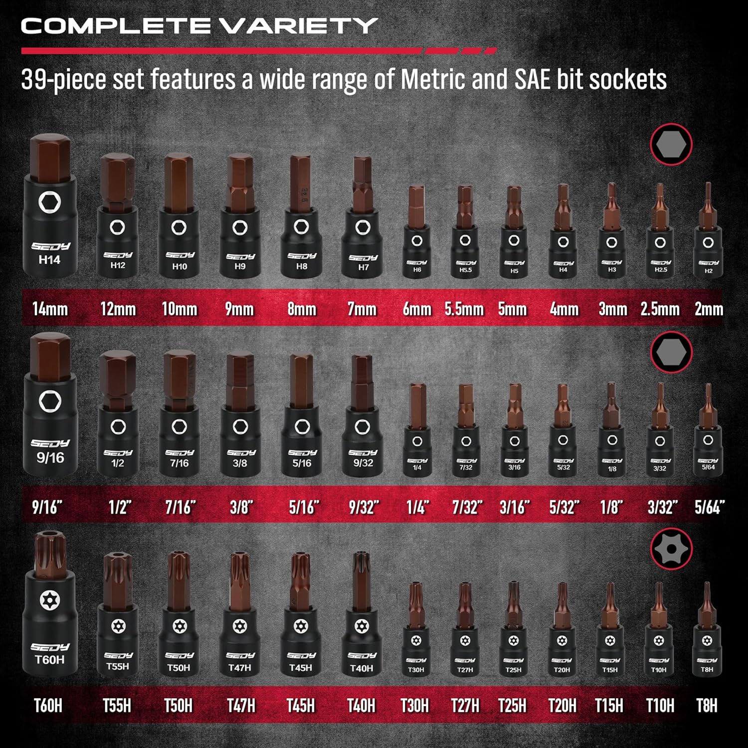 73-Piece Hex Torx Bit Impact Socket-Set, Master Impact Socket Set, SAE Metric Deep Shallow Sockets Torx Bit Sockets Includes Ratchet Handle, Adapters, Impact Universal Joint, Extension Bars