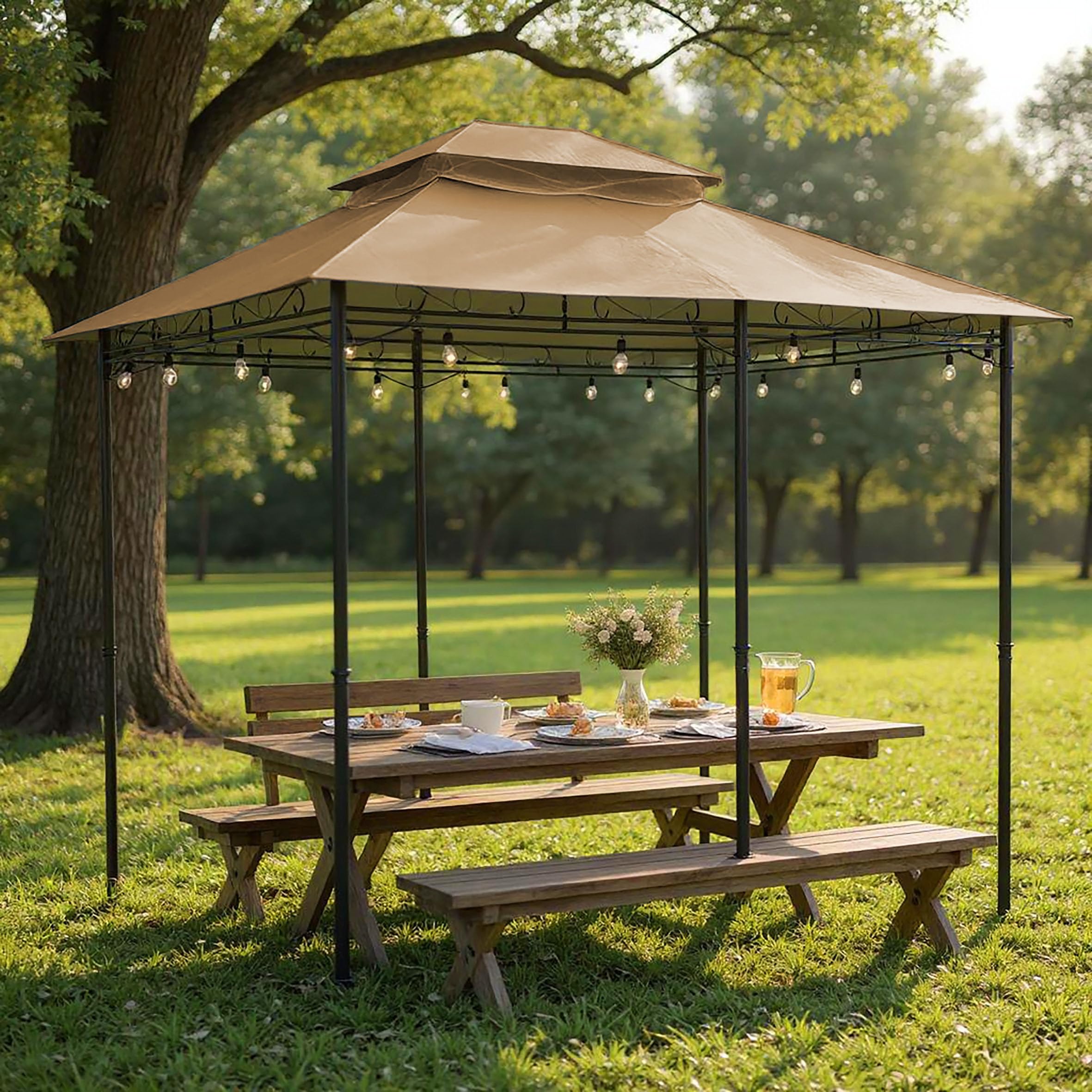 Toit de rechange pour tonnelle Cape Town 4 x 3 m – Imperméable – 3 coloris – toit de tonnelle avec revêtement en PVC 3x4m marron