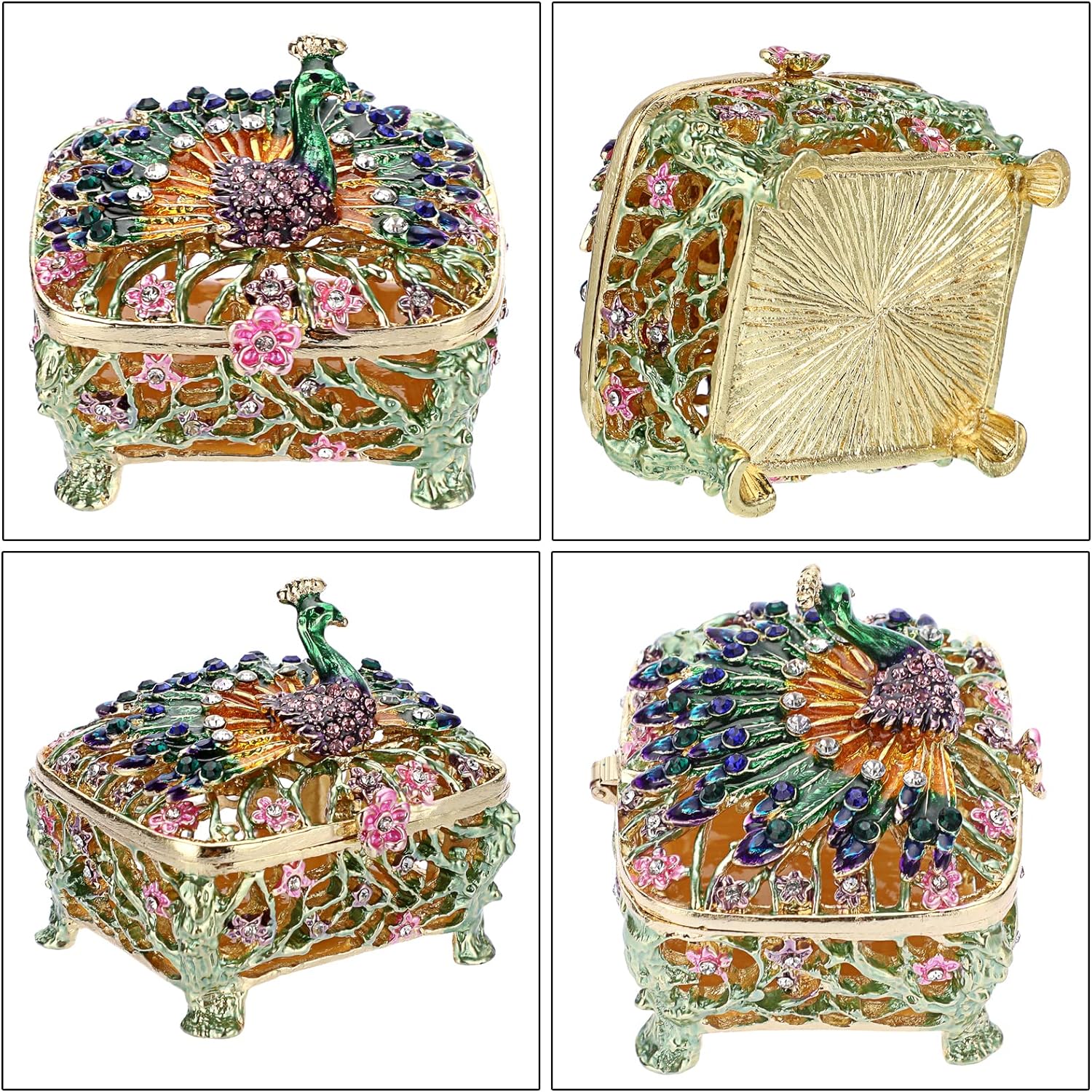 ELLDOO Mini Peacock Trinket Box, Vintage Metal Enameled Decorative Box Ring Earrings Jewelry Organizer Gift Box for Girl Women - Image 6