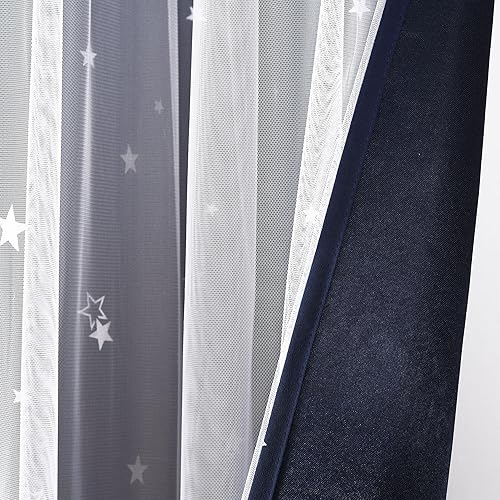 Lush Decor Star - Par de paneles de cortinas opacas con aislamiento térmico y ojales, 63 pulgadas de largo x 38 pulgadas de ancho, azul marino