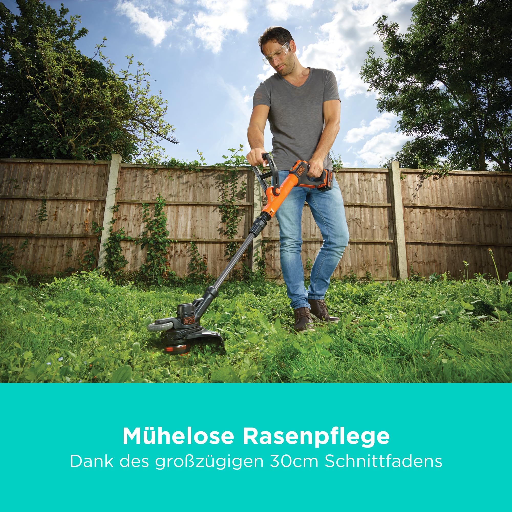 BLACK+DECKER POWERCONNECT Rasentrimmer, Akku-Rasentrimmer mit 30 cm, STC1840EPC-QW