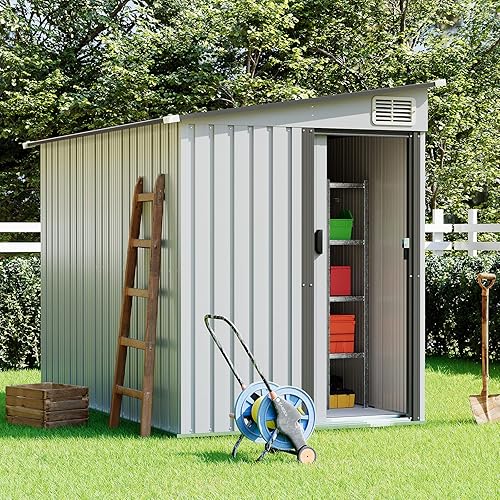 4.6' x 6.4' Outdoor Storage Shed, Metal Sheds & Outdoor Storage with Lockable Door and Vents, Garden Shed Tool Storage Shed for Backyard Patio Lawn, White