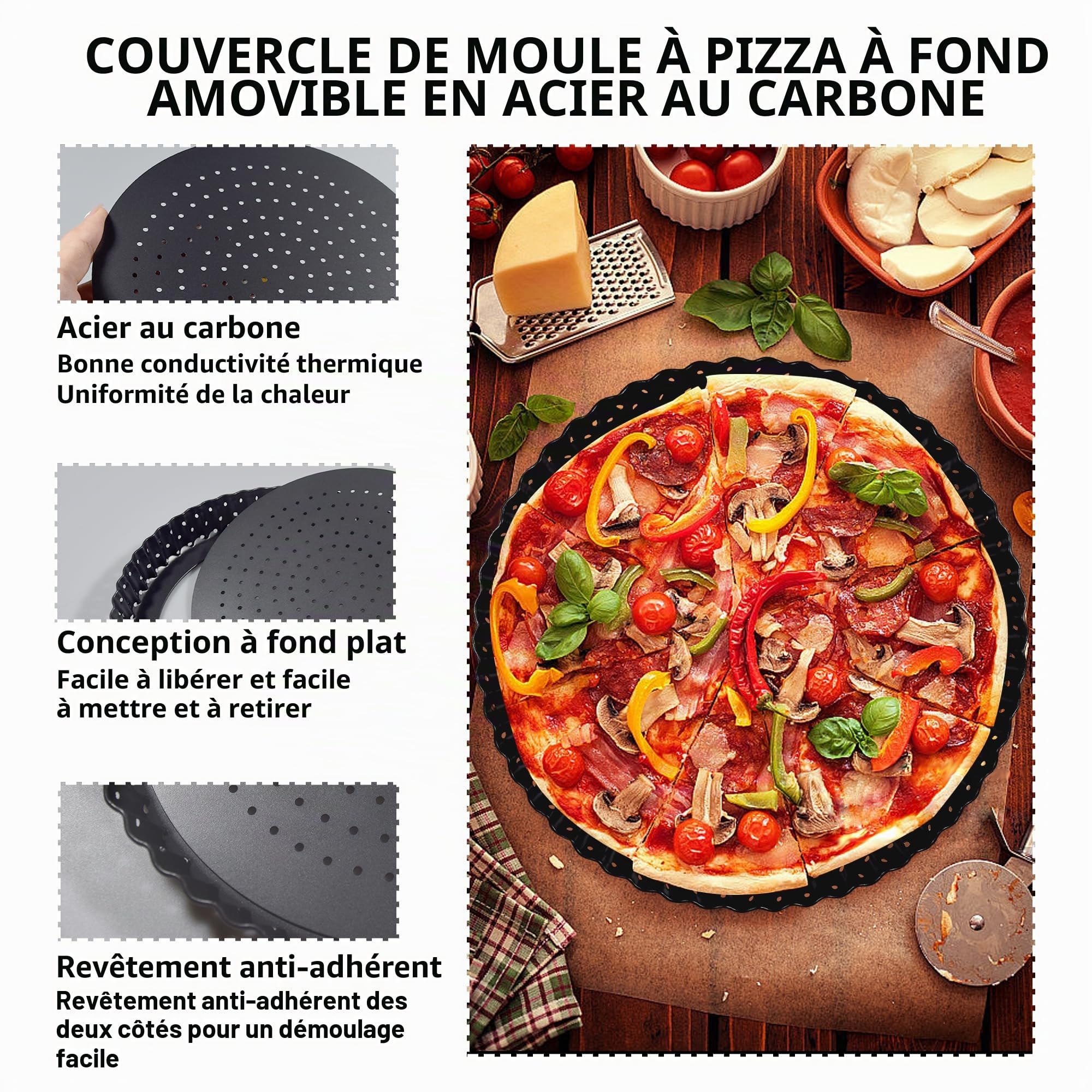 2 pièces Moule à tarte avec fond amovible 30 cm, Moule à quiche avec revêtement antiadhésif, Moule à tarte aux fruits