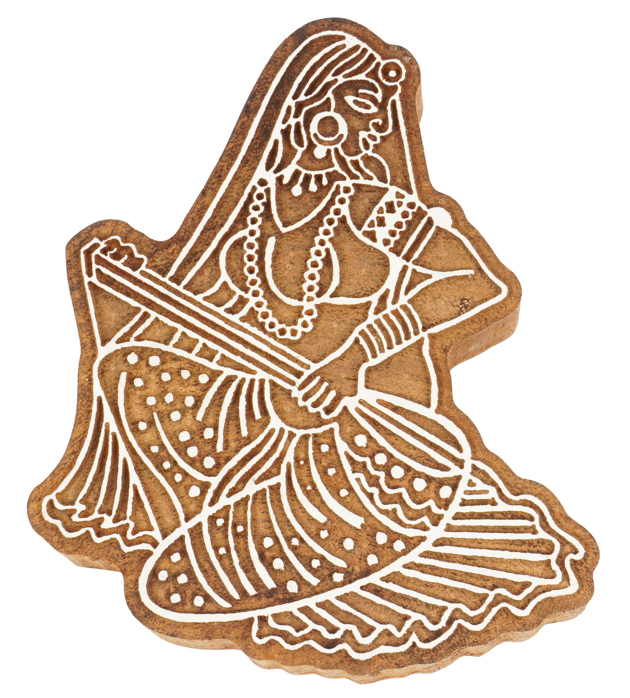 Bloc d'impression textile pour tissu poterie tampon bois sitar player