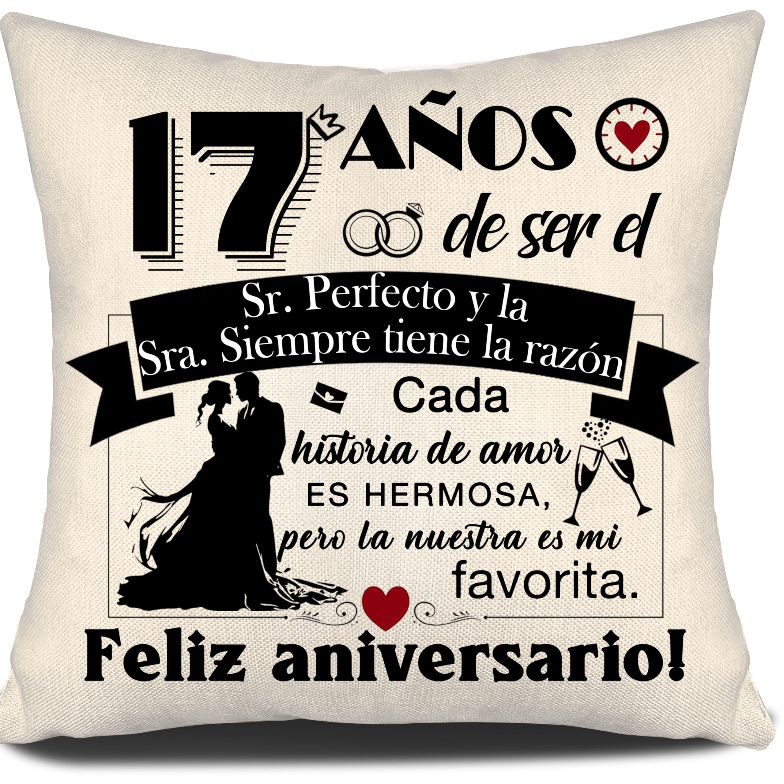 Aosumin 17 años de ser el Sr Sra. Siempre Tiene la razón 17 Aniversario de Boda de Regalo Fundas de Cojín de Matrimonio para Parejas Marido Esposa Padres Tía Tío Amigos Aniversario(17-a)