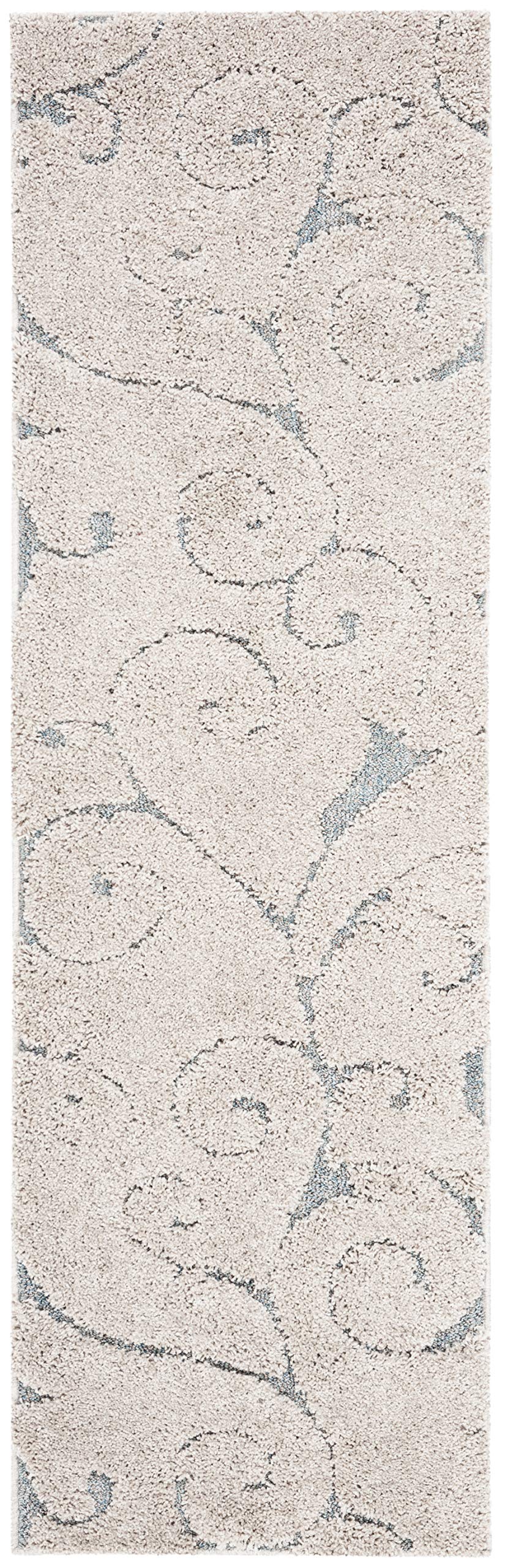 SAFAVIEH Florida Shag Collection Accent Rug - 2'3" x 5', Beige & Blue Grey, Scroll Design, Non-Shedding & Easy Care, High-Low Plush Pile, Ideal for