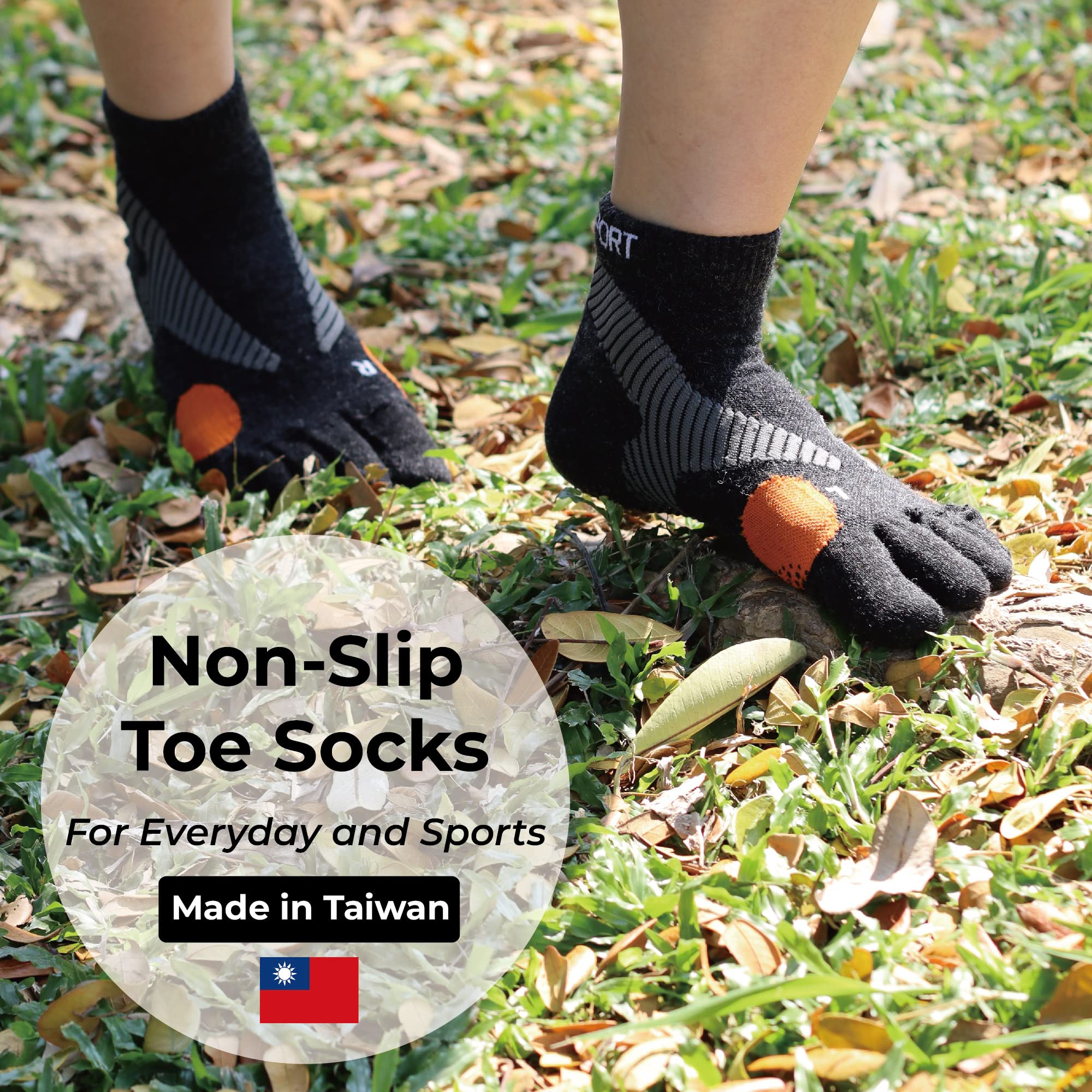 Merino Wool Blend Non-Slip Above Ankle Toe Socks, Five Finger, Men and Women, Running, Hiking, Cycling, Camping