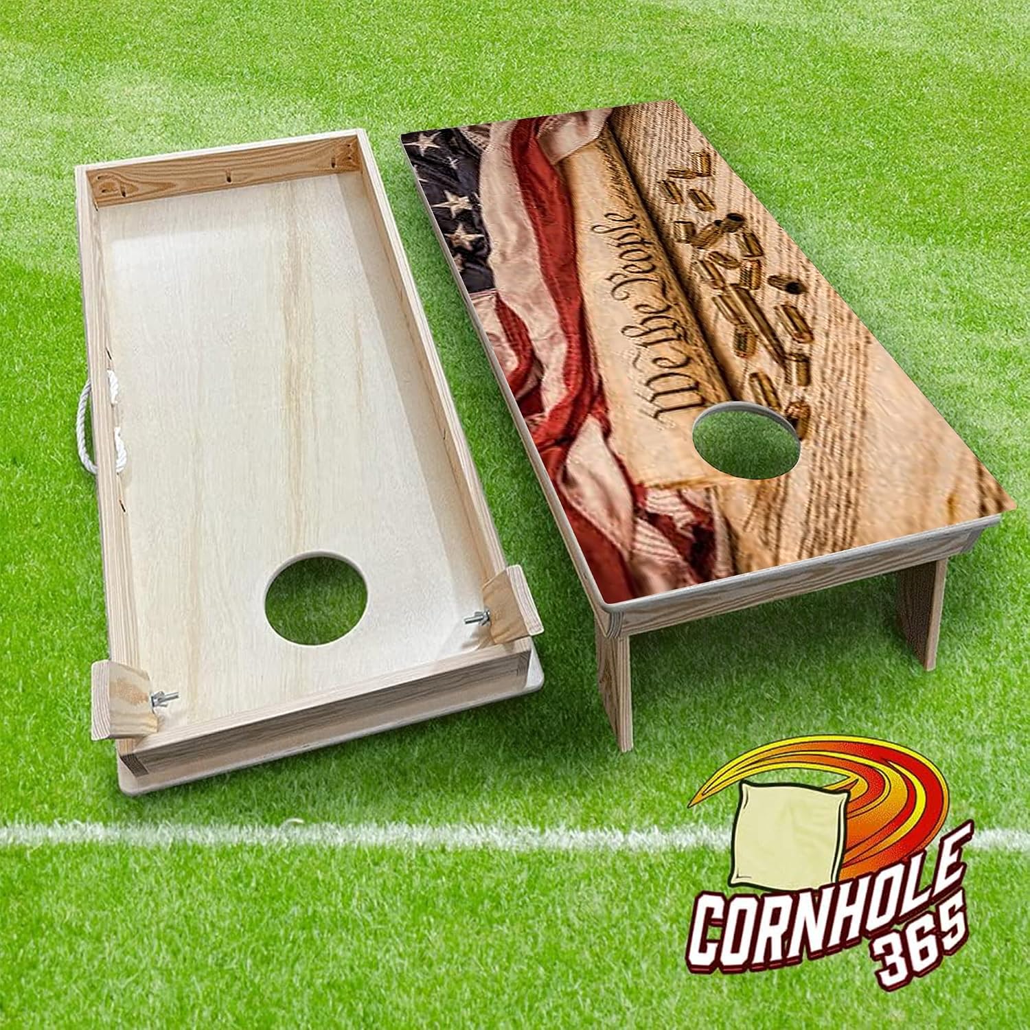 Cornhole365 Professional Cornhole Board Set - Regulation Size, Heavy Duty, Solid Wood Cornhole Board Set w/UV Direct Print (Set of 2), Ideal for Outdoor Games & Tournaments - We the People