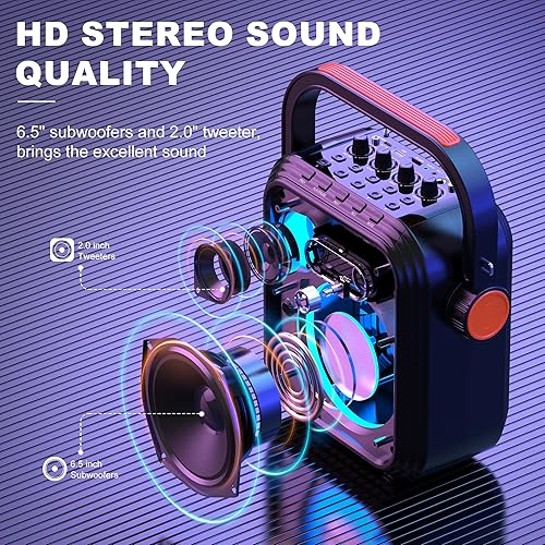 Miniatura 6 de JYX máquina de karaoke con dos micrófonos inalámbricos, altavoz Bluetooth portátil con correa de hombro, sonido HD, sistema de PA, con soporte TWS,