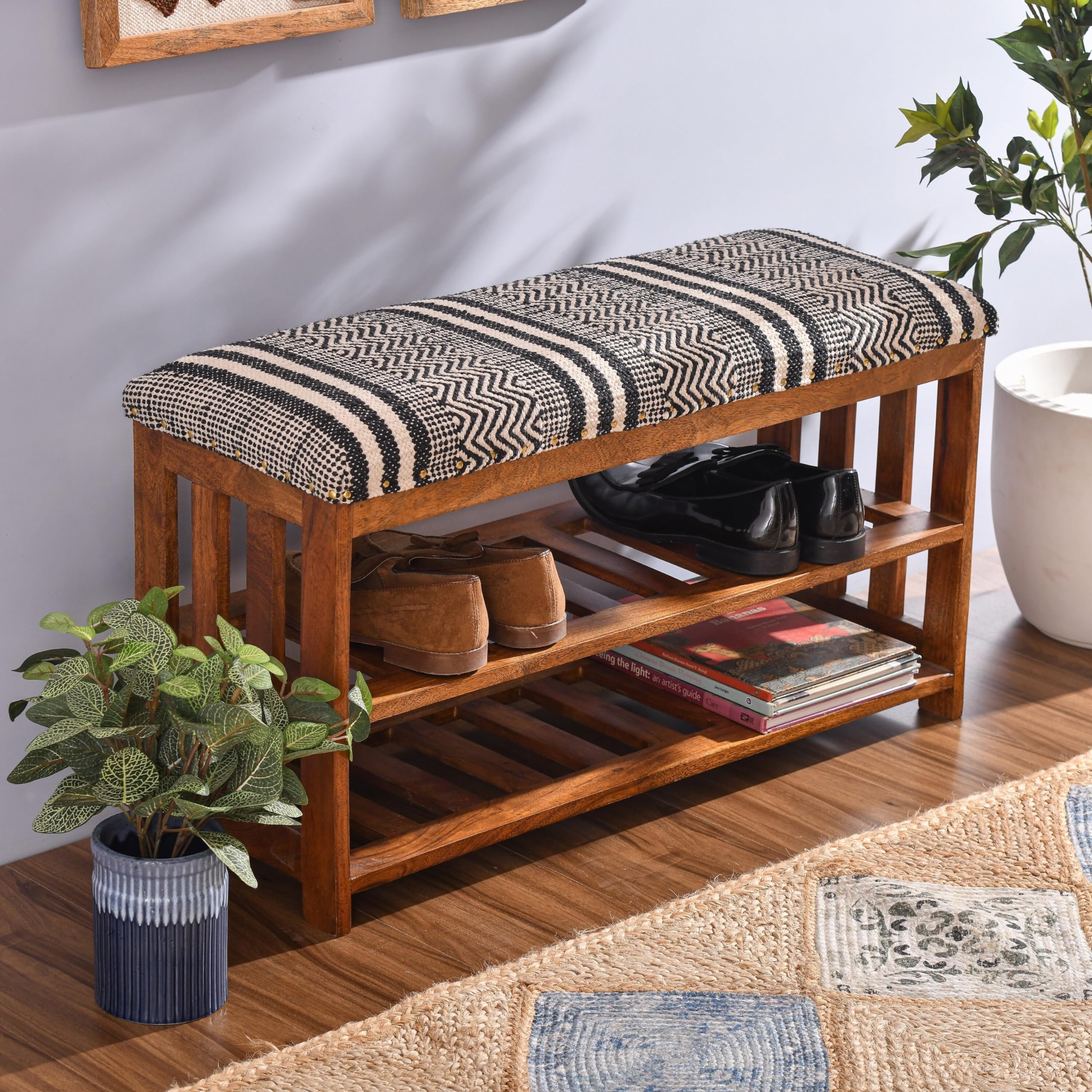 Amazon.com: Upholstered 2-Shelf Storage Entryway and Bedroom