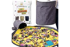 Canvas Toy Organizer and Play Mat for Building Bricks - Collapsible Drawstring Bag