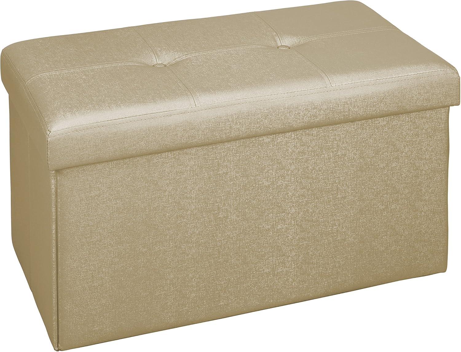 Simplify Faux Leather Folding Storage Ottoman | Double | Collapsible | Tufted Padded Seating | Foot Rest | Bench | Metallic Gold