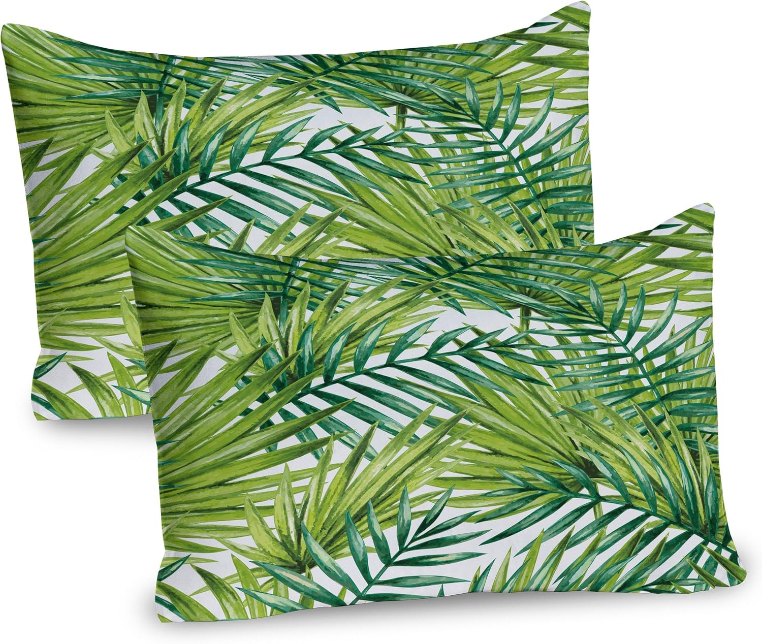 Ambesonne Plant Pillow Sham Set of 2, Watercolor Tropical Palm Leaves Colorful Illustration Natural Feelings, Quality Microfiber Bedding Item for All Seasons, 26" X 20", Lime Green