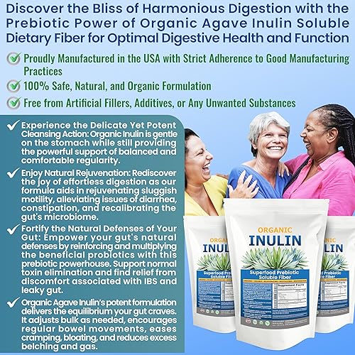 Miniatura 4 de Polvo de inulina orgánico (16 oz1 libra) Polvo de inulina de agave suave, suplemento de fibra de inulina soluble prebiótico. Apoyo digestivo para la