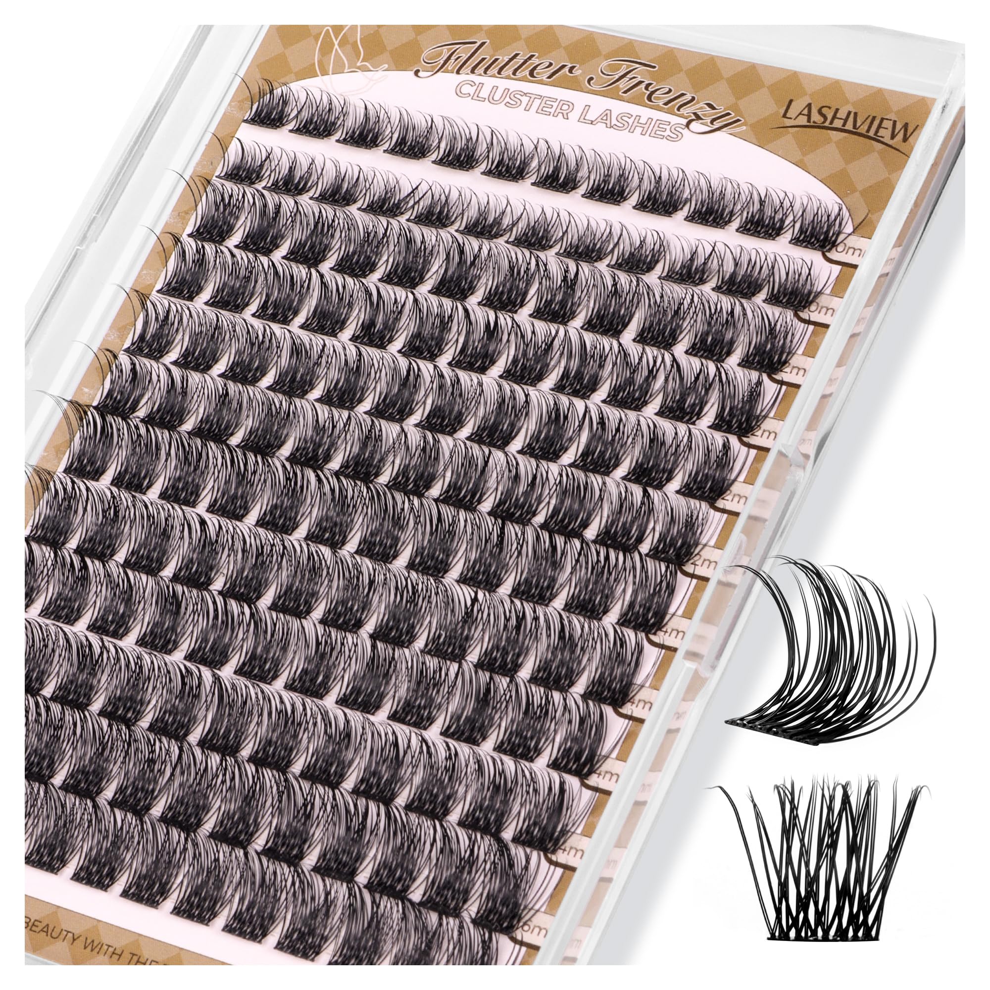 LASHVIEW Cluster Lashes 144Pcs D Curl Lash Clusters Natural Fluffy and Wispy Lashes Individual Cluster Super Thin Band Individual Eyelashes Soft and Comfortable for All Day (W04)