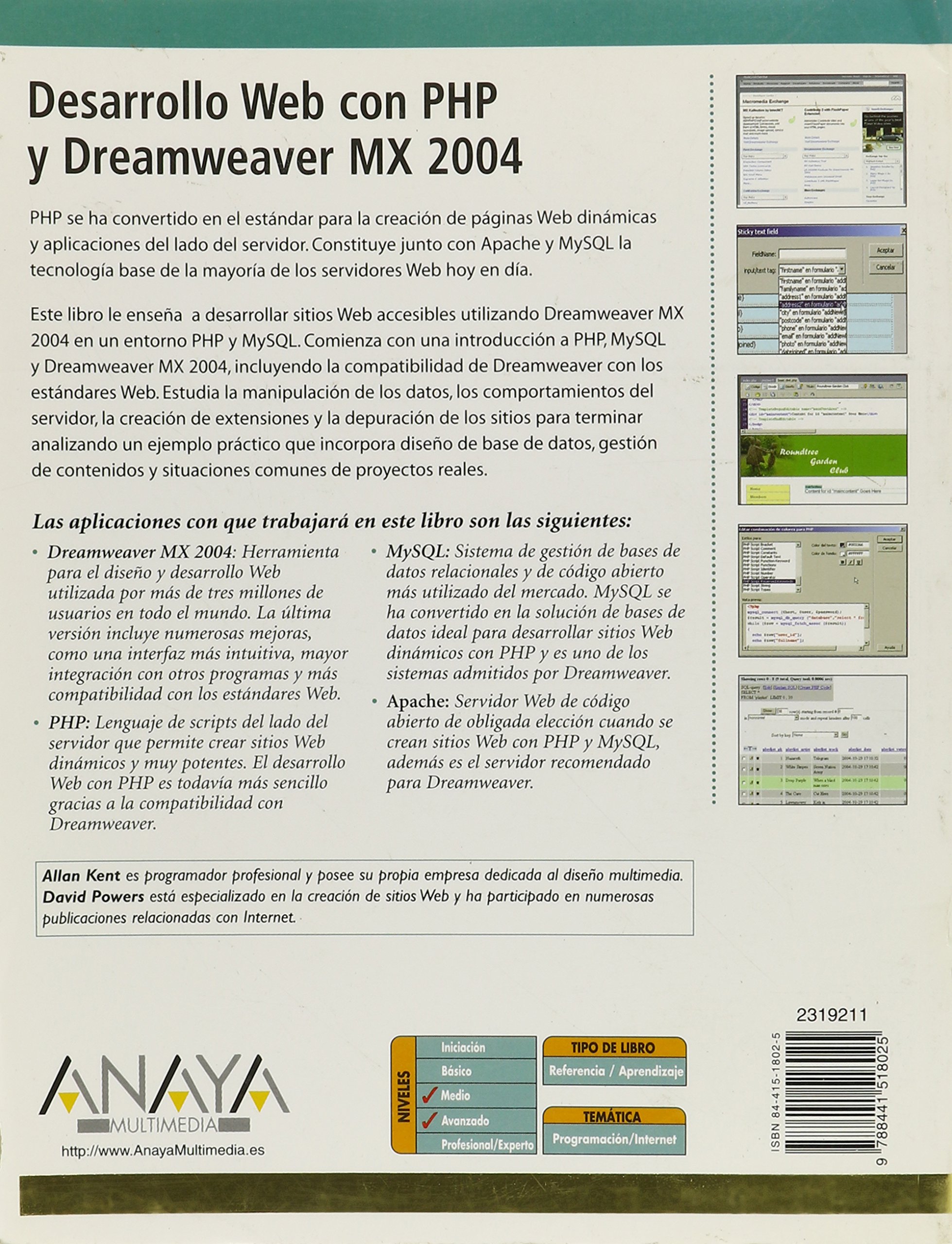 DESARROLLO WEB PHP Y DREAMWEAVER MX 04 (SIN COLECCION)