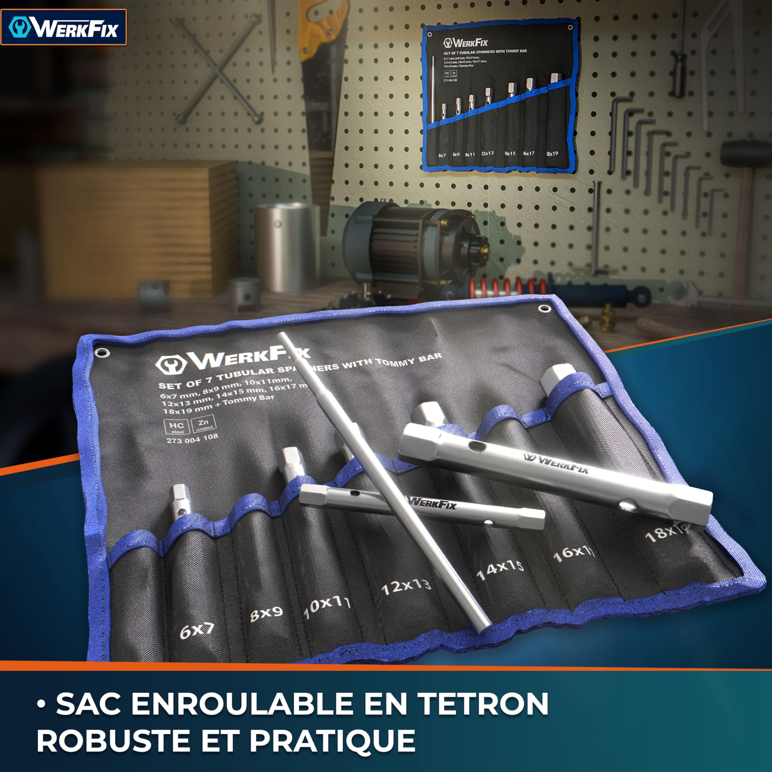 S&R WERKFIX Jeu Clés Tubulaires - 7 Clés à Tube Douille 6-19 mm. Pour Bougies et Lavabo