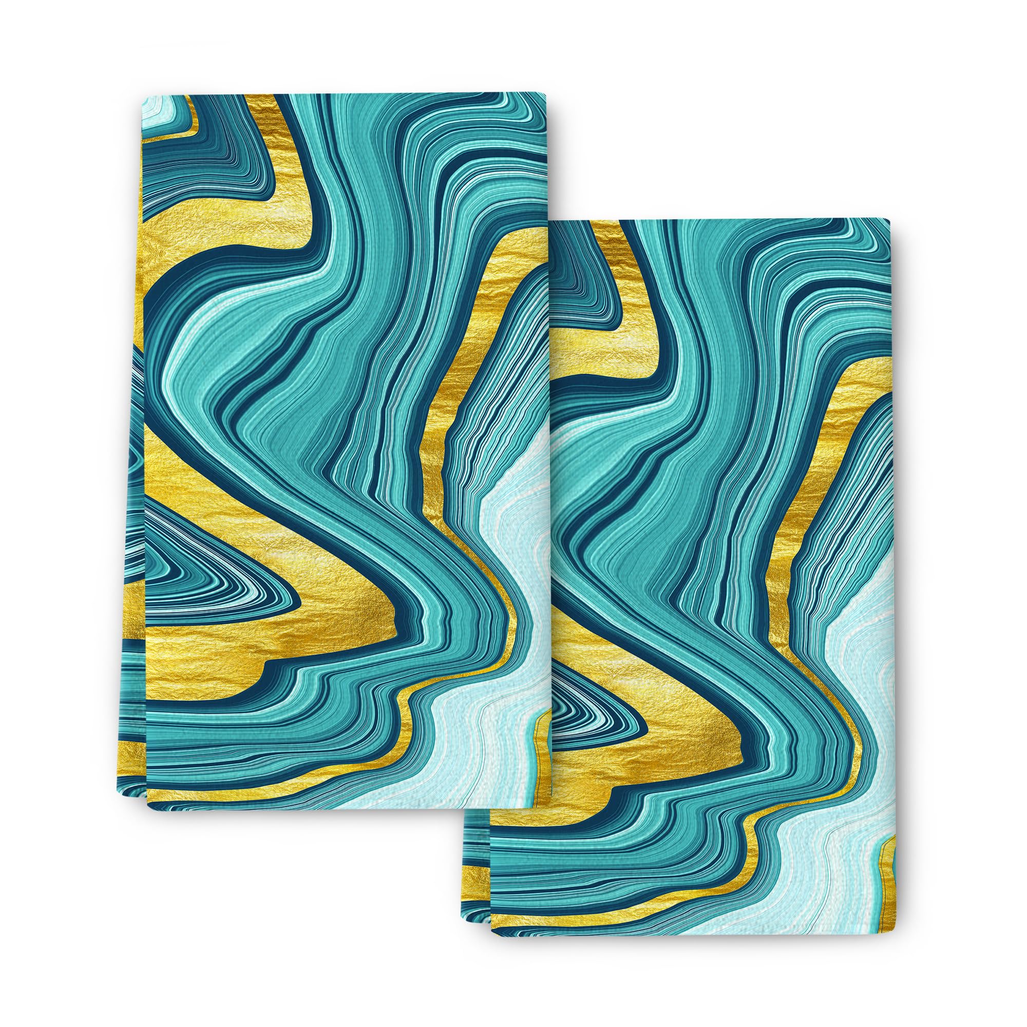 Pintukee Green Teal Gold Kitchen Towel Decorative Set of 2 Soft Absorbent Abstract Marble Texture Hand Tea Towels for Kitchen Bathroom Home Green Gold