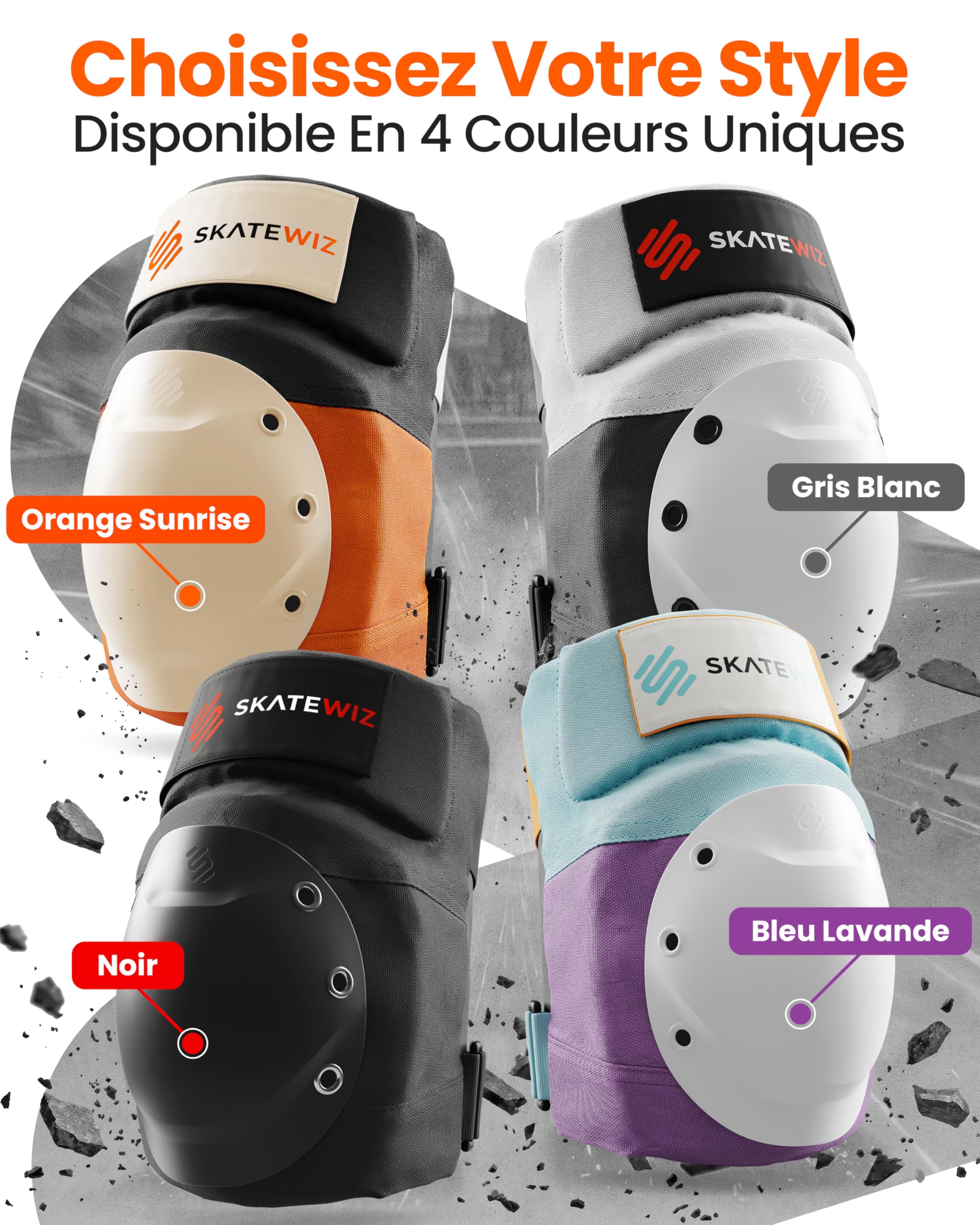 SKATEWIZ Équipement de Protection Patineur Professionnel 6 pièces Manches Néoprène