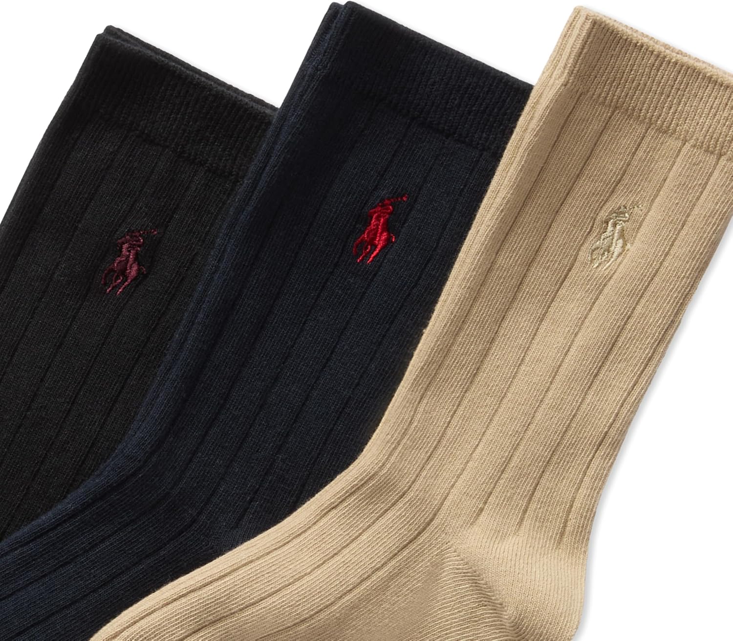 POLO RALPH LAUREN Boys' Classic Solid Rib Dress Crew Socks - 3 Pair Pack - Sustainable Cotton Comfort