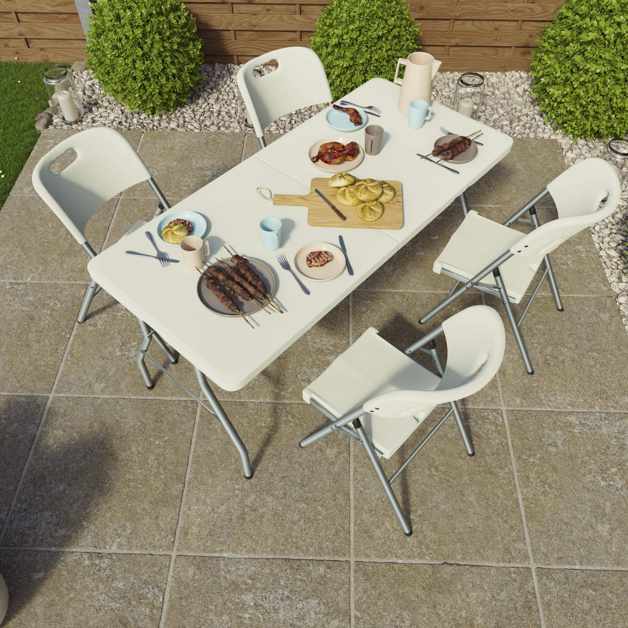 Home Vida Table de Pique-Nique Pliante à tréteaux Robuste Argenté 1,5 m
