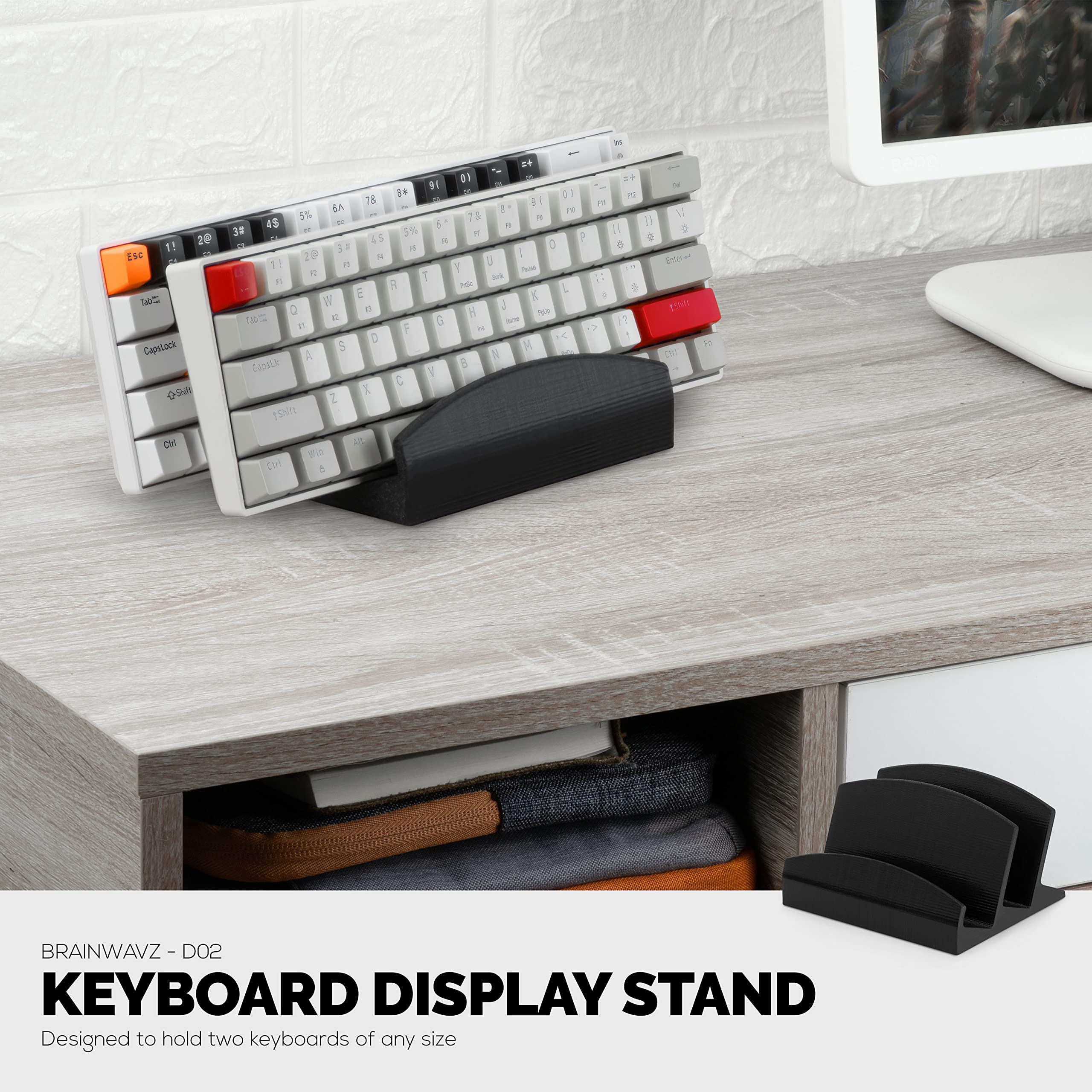 BRAINWAVZ Soporte doble para teclado de escritorio, adecuado para teclados de juegos pequeños y tableros grandes de tamaño completo, organiza tu espacio de trabajo y mantenlo libre de desorden (D02)