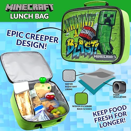 Miniatura 3 de Minecraft Lonchera con botella de agua y lonchera aislada para niños, 3 piezas, bolsa de aperitivos a prueba de fugas, enredadera TNT, regalos para