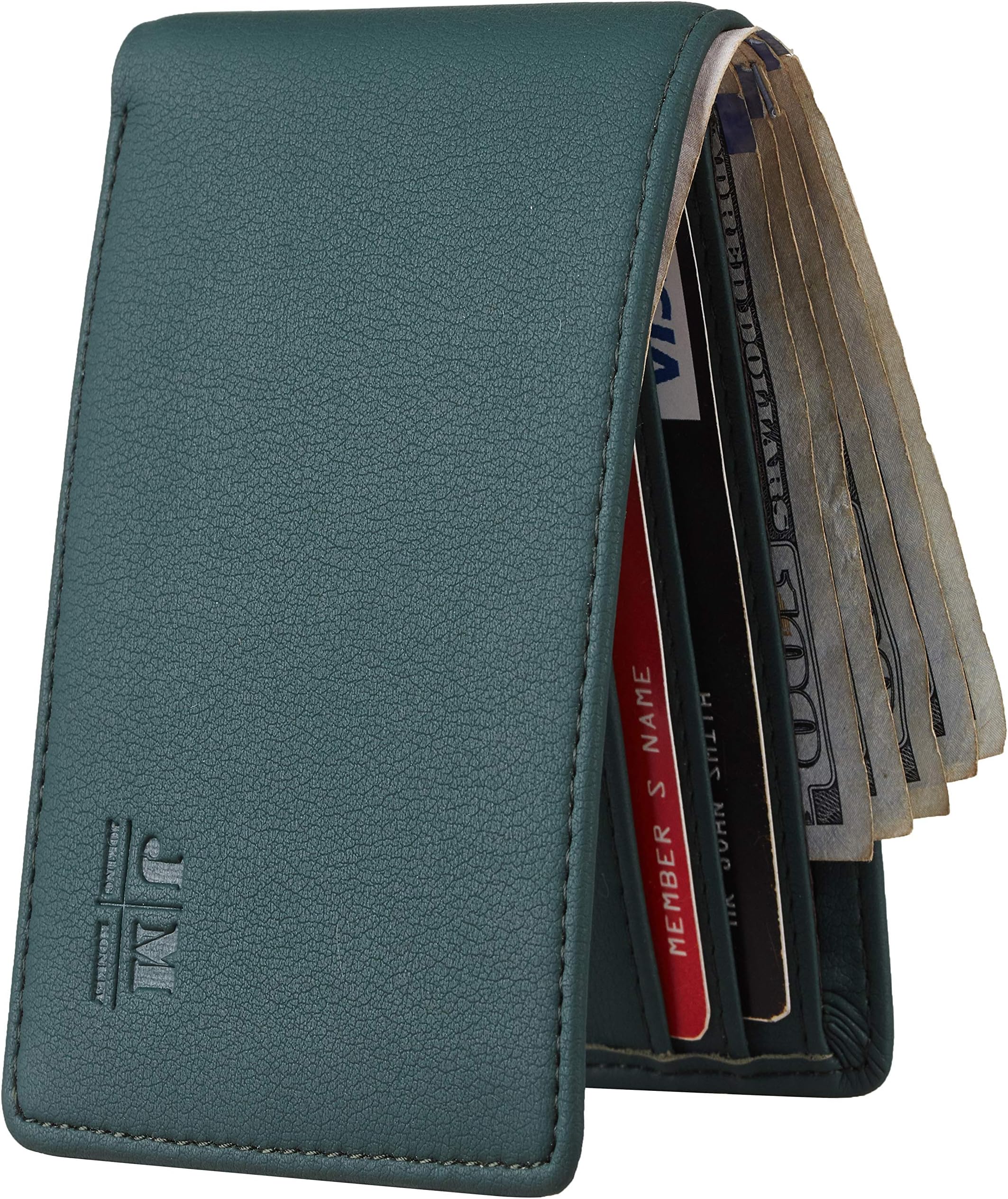 Gostwo Mens Slim Minimalist Front Pocket Wallet Genuine Leather ID Window Card Case RFID Blocking (Green)
