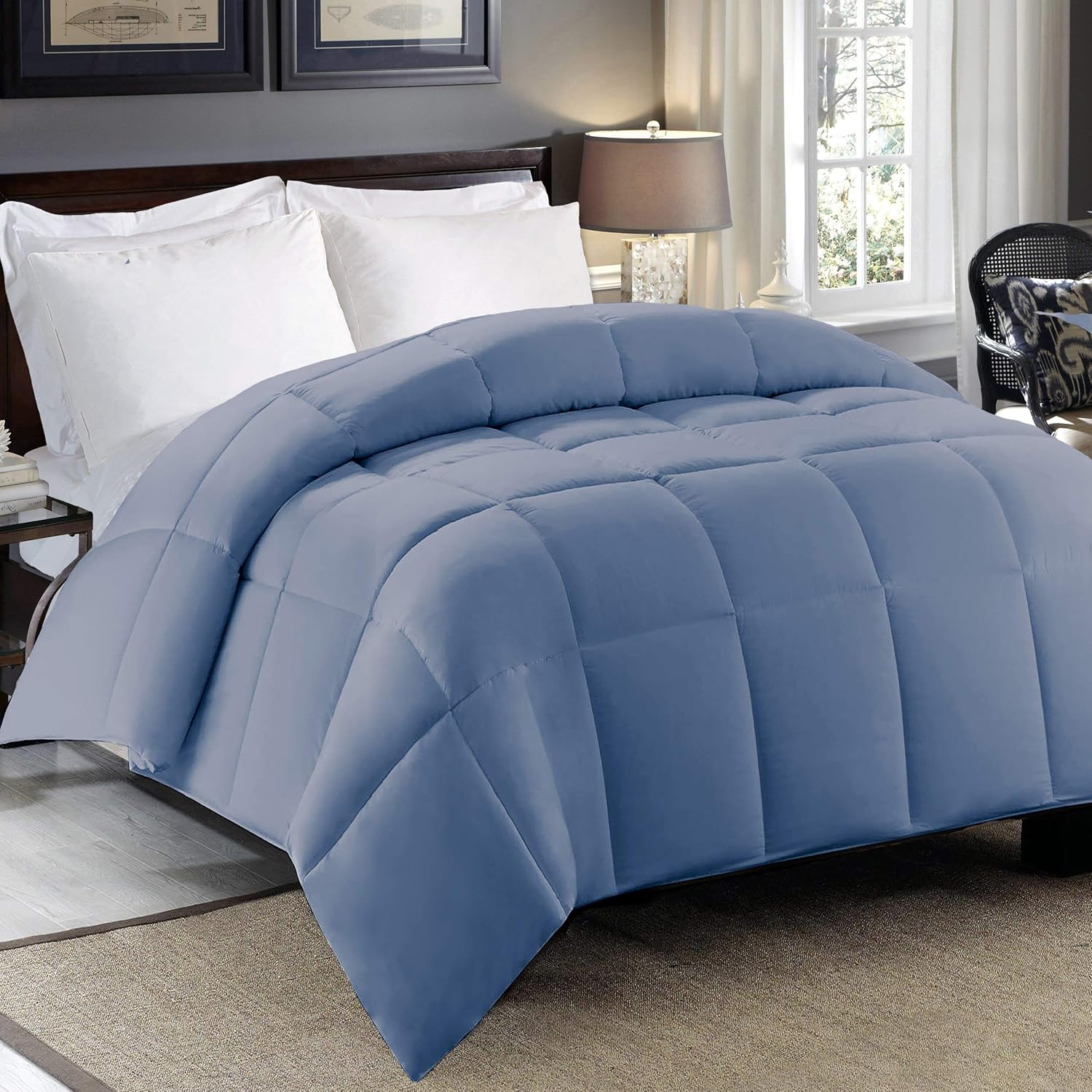 Blue Ridge Home Fashions 300 Thread Count Cotton Sateen Full-Queen in Smoke Green Color Down Alternative COMFORTERS